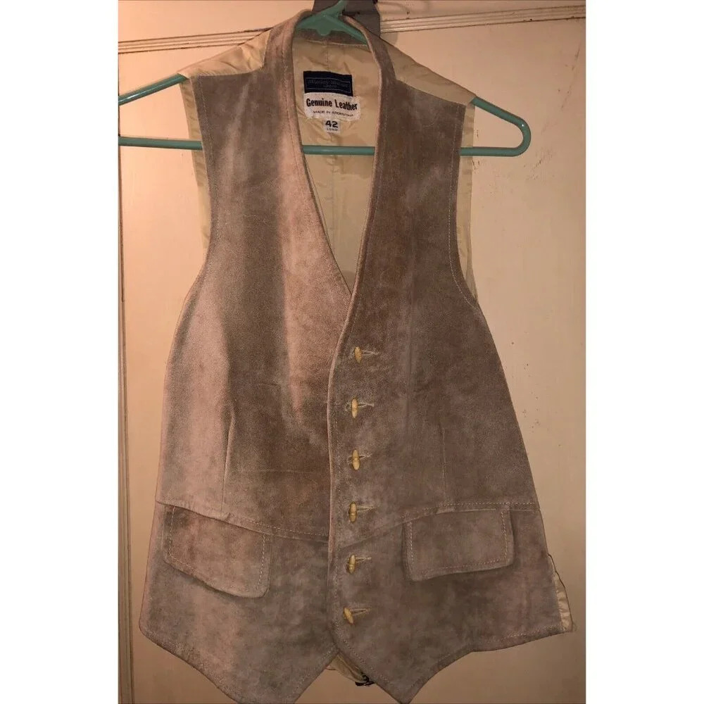 VTG Stanley Blacker Suede Bankers Vest‎ 42 Long Tan Costume Western Leather